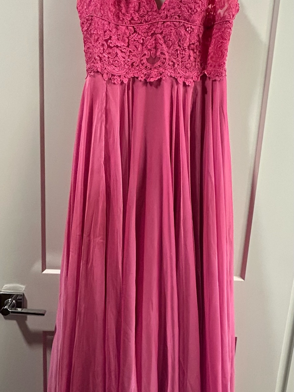 Sherri Hill Fuchsia Lace Bodice Chiffon Prom Dress
